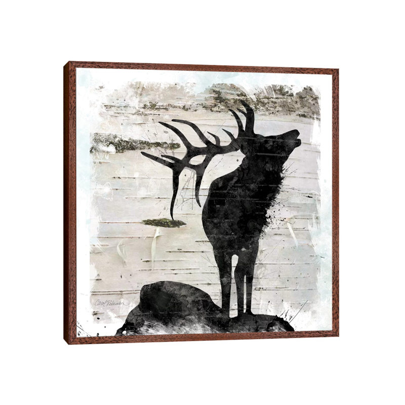 Birchbark Elk by Carol Robinson - Painting on Canvas, Classic Brown Wood Framed, 45.72 cm H x 45.72 cm W