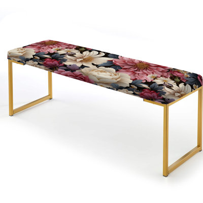 Renaissance Dark Pink Peonies Botanical Pattern - Floral Upholstered Gold Bench