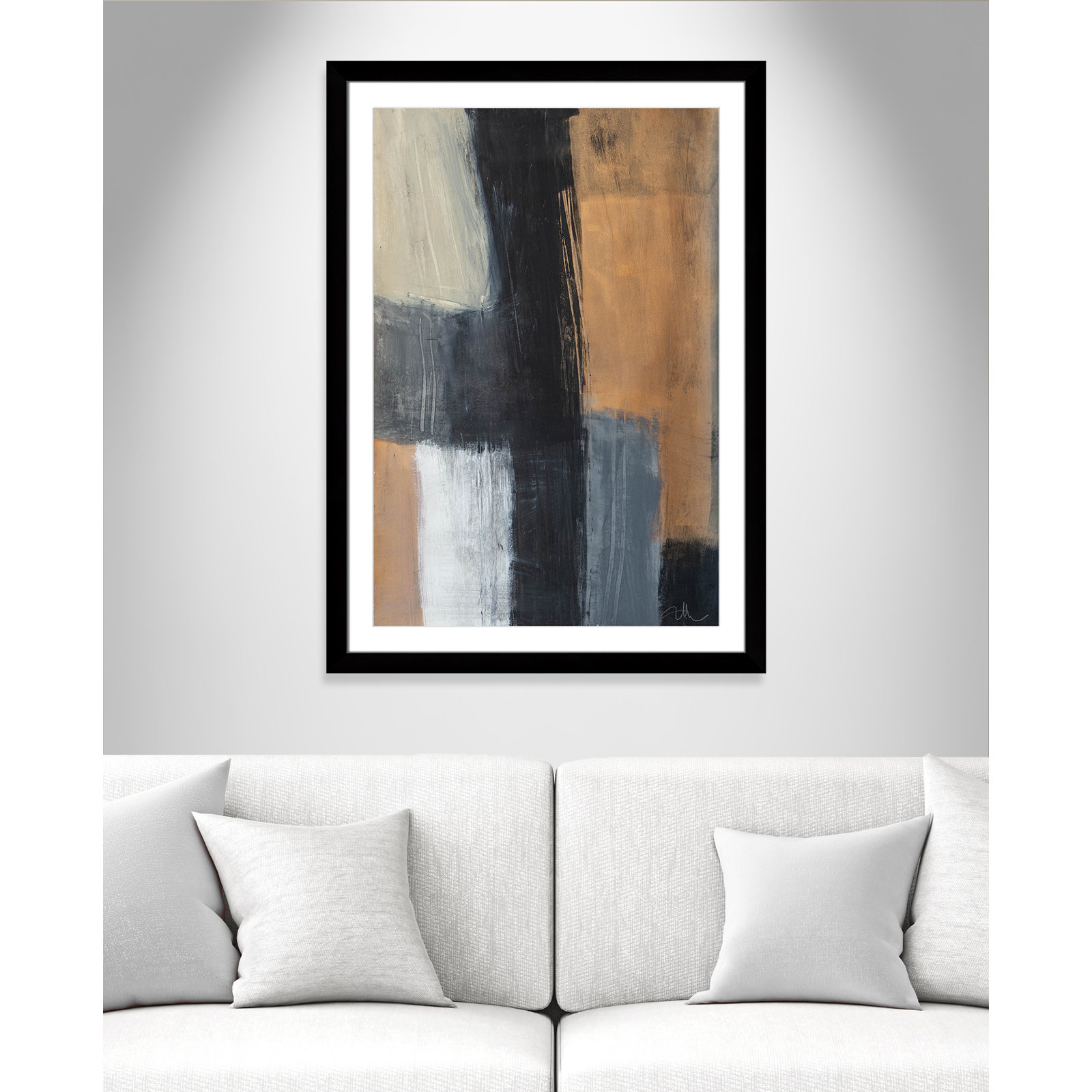 Calderon "Metallic Slate II" Print, 43" H x 31" W x 1.25" D, Black Cube Frame Matted