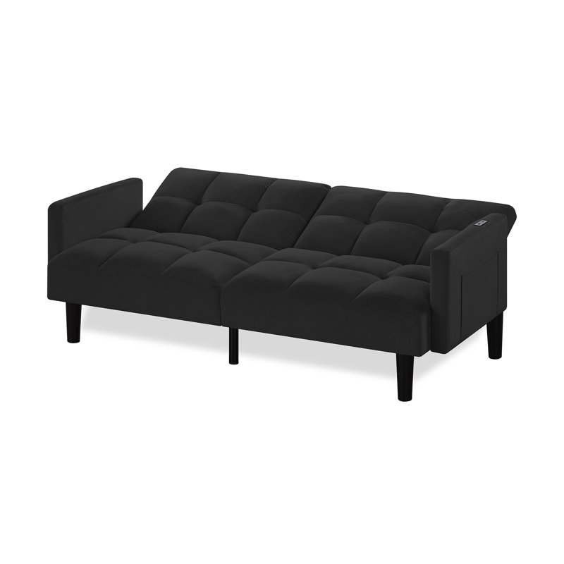 Velvet Futon Couch Convertible, Noir