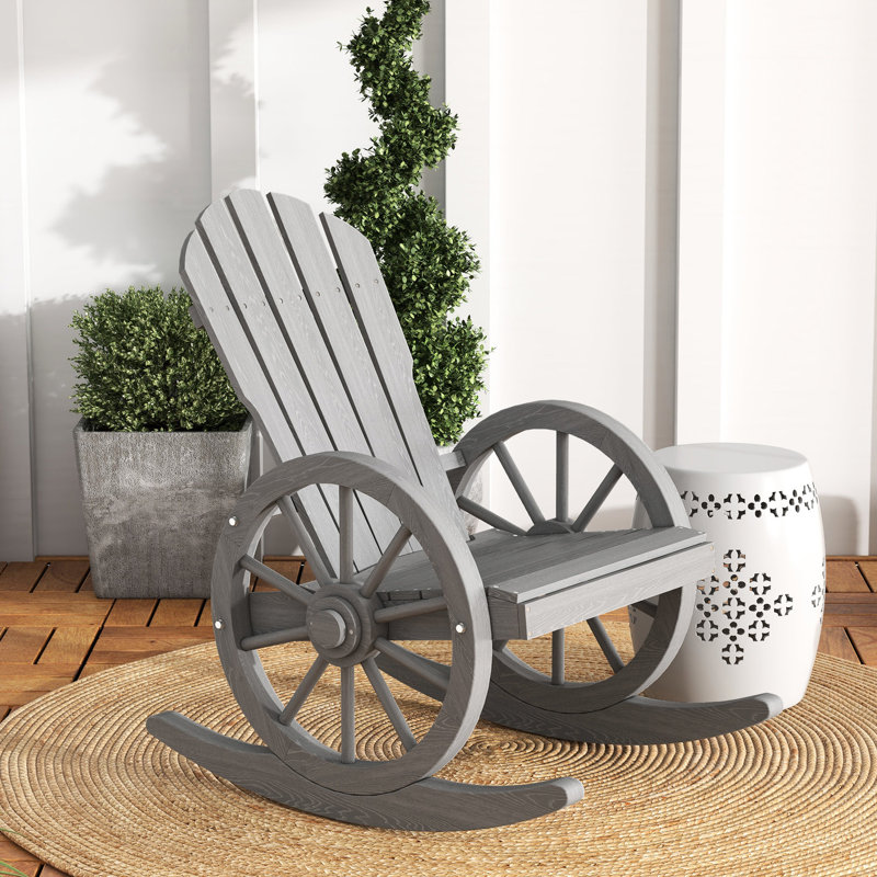 Chaise berçante grise pour jardin et patio - Structure en bois d'extérieur avec siège à lattes en bois à haut dossier