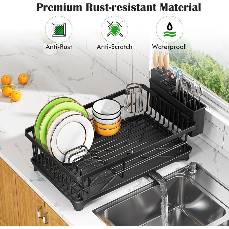 Space-Saving Small Dish Rack for Kitchen Counter,Black