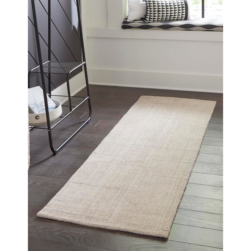 Tapis uni / rayé couleur liabah fève vanille - couleur ivoire, Tapis de couloir 2 pi 7 po x 12 pi
