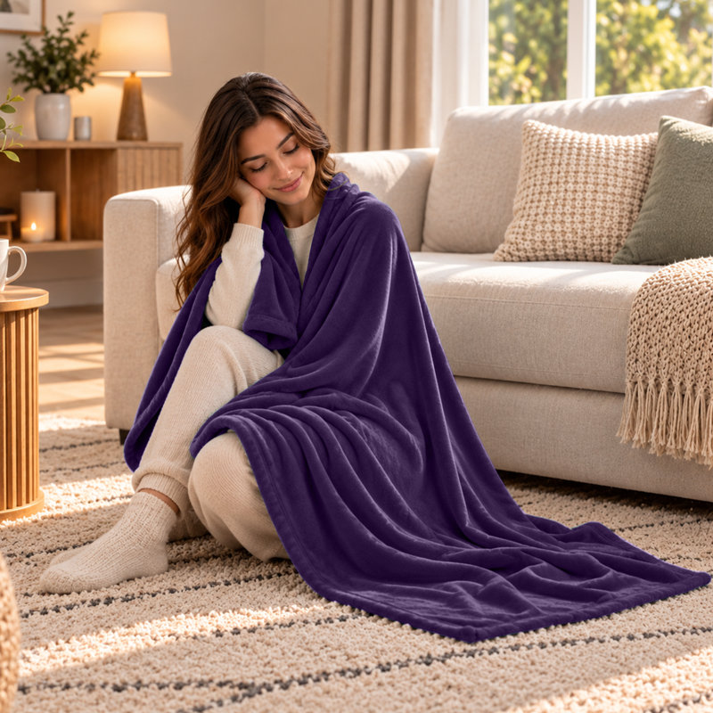 Fairmont Park Solid Color Lightweight, Warm Breathable, Soft Sherpa Fleece Blanket, Single 150cm x 130cm, Purple