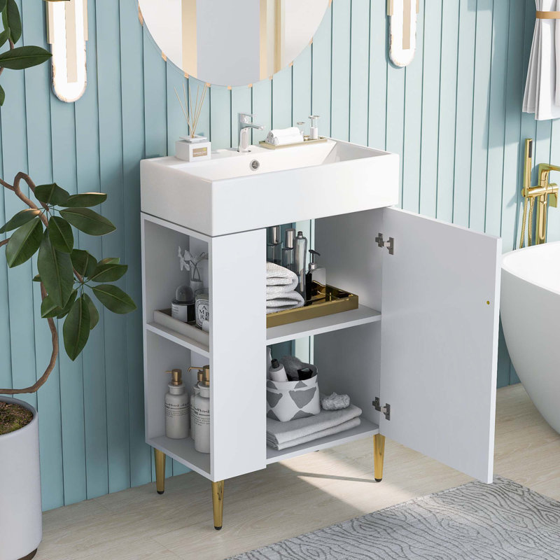 Meuble-lavabo de salle de bain avec lavabo simple en céramique