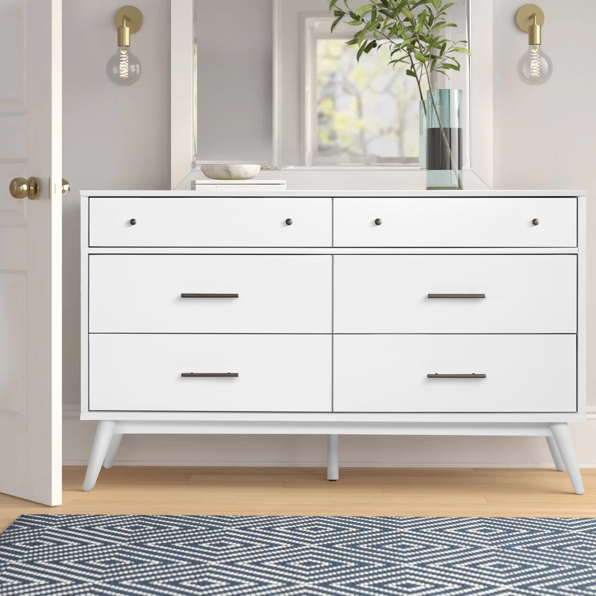 Corrigan Studio Grady 6 Drawer Double Dresser Color: White, image size:2000x2000