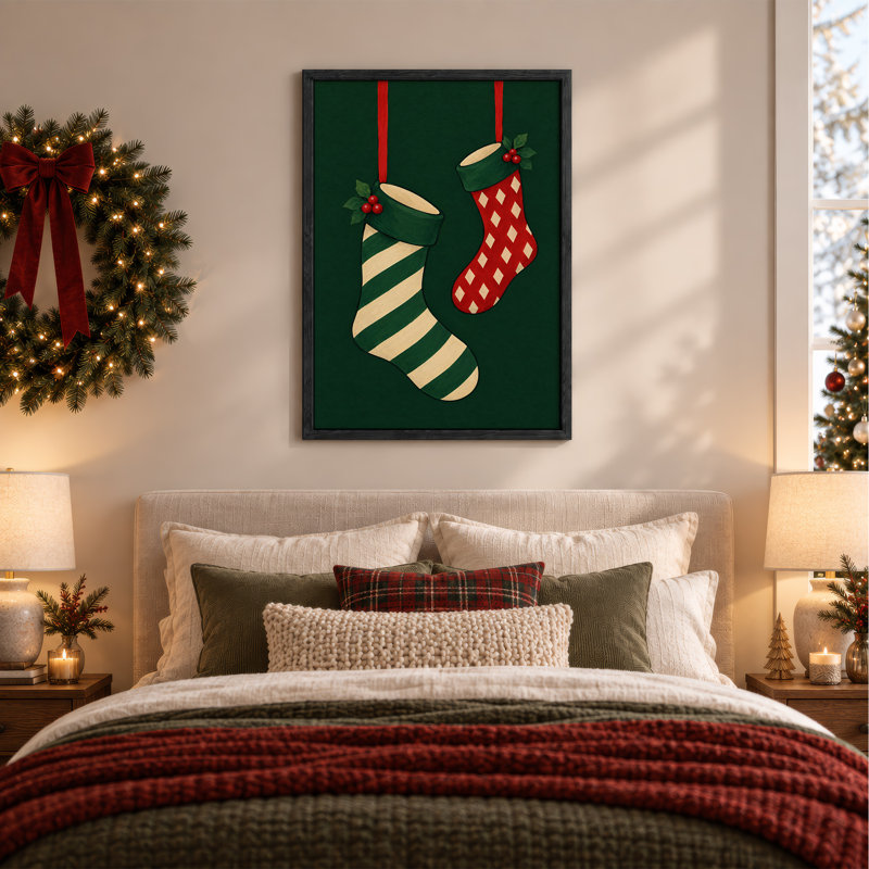Toile de Noël rayée verte, H 48 po x l 32 po