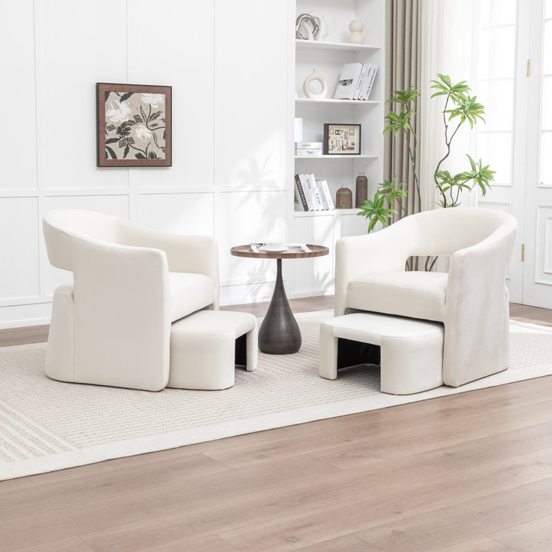 Fauteuil demi-tonneau rembourré avec repose-pieds, Beige