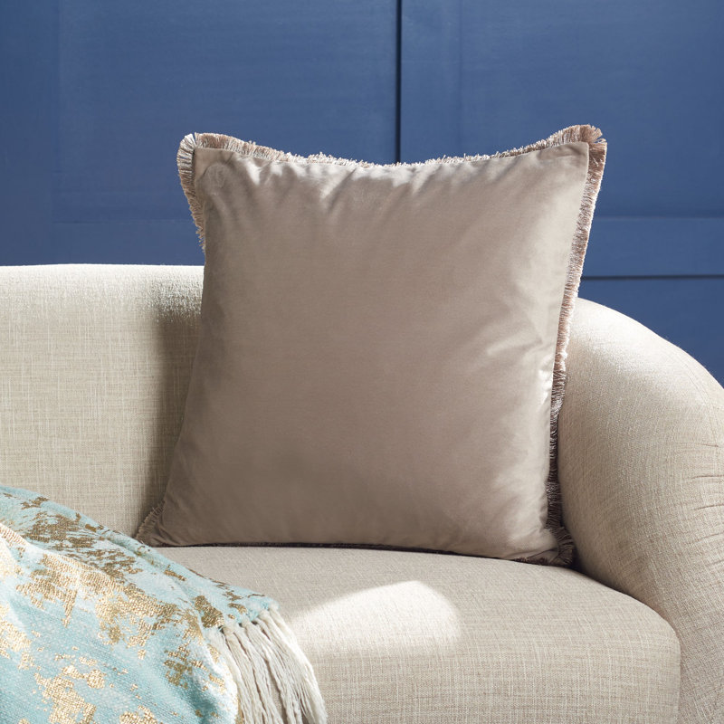 Grey Faux-Fur Fringe Square Throw Pillow