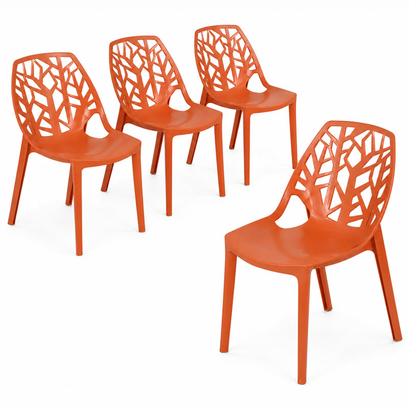 Edgington Lightweight Stacking Accent Dining Chair for Indoor & Outdoor, Solid Orange, Set of 4
