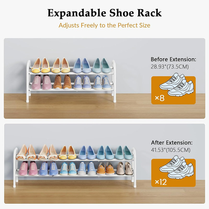 2-tier Expandable Metal Shoe Rack – Adjustable Shoe Organizer For Closet, Bedroom & Entryway, White