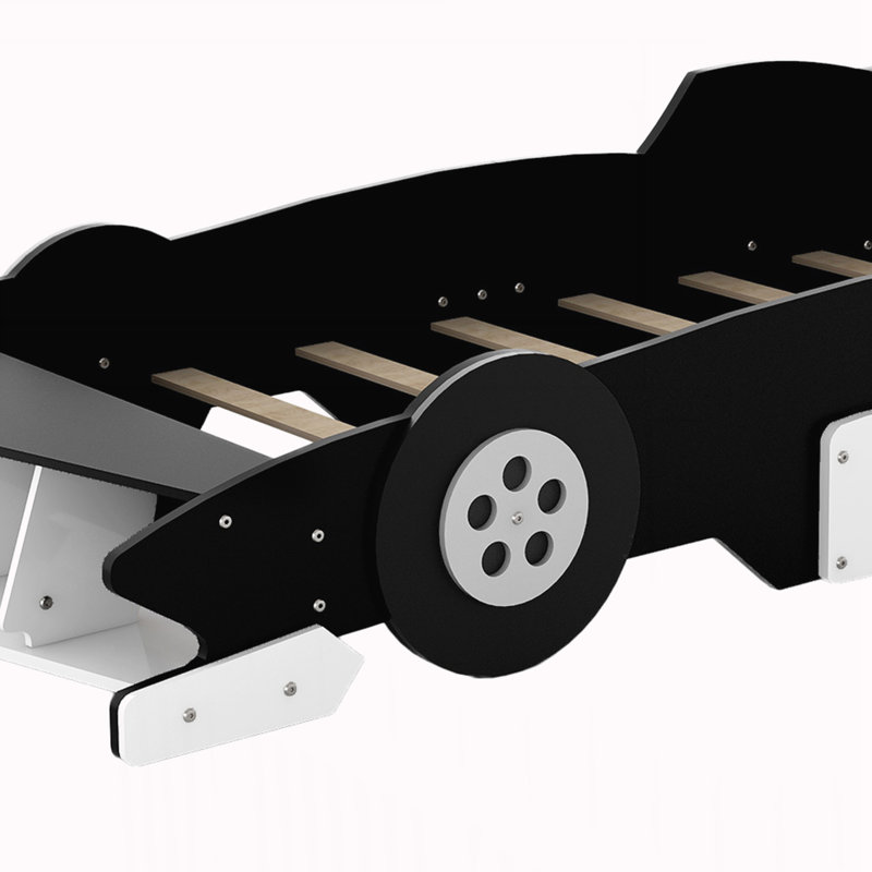 Lit plateforme simple en forme de voiture de course avec roues, Noir