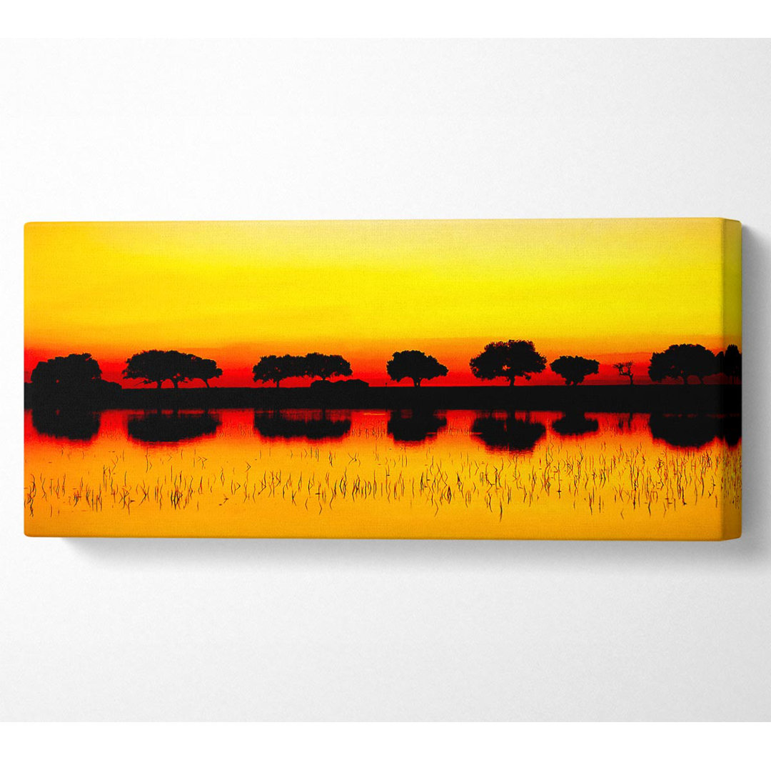 Reflexionen der Sonnenuntergang Bäume Golden - Wrapped Canvas Kunstdrucke