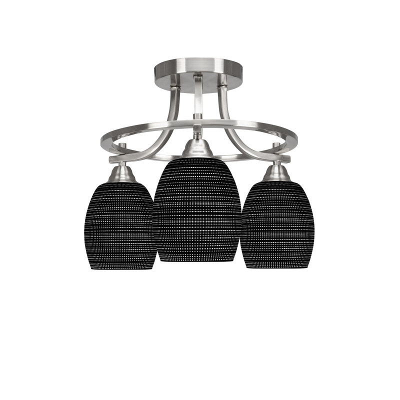 Yoneko Paramount 3 Light Semi-Flush Shown In Brushed Nickel Finish With 5" Matrix Glass, Brushed Nickel, Gray
