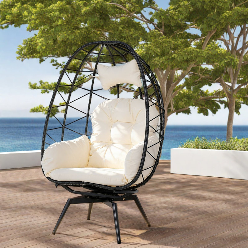 Swivel Patio Lounge Chairs, Steel Rattan Egg Chair, Modern Patio Home