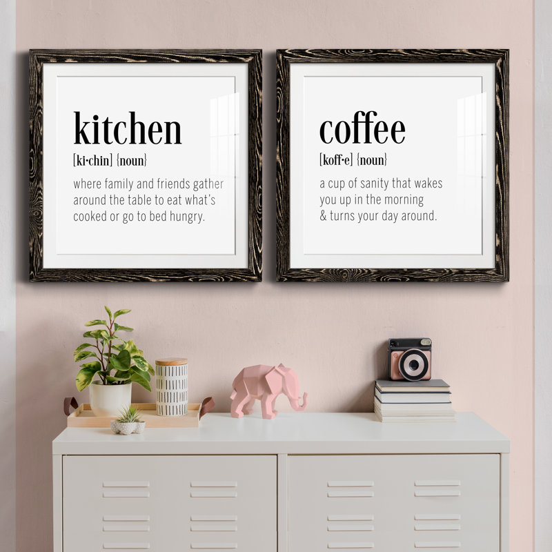 Kitchen Kitchen - ensemble de 2 encadrements d'art textuel, Cadre noir, H 27,5 po x l 55 po x P 1,5 po