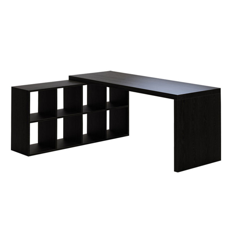 Black L-Shaped Solid Wood desks, Left Hand Return, 29.53" H x 86.61" W x 23.62" D