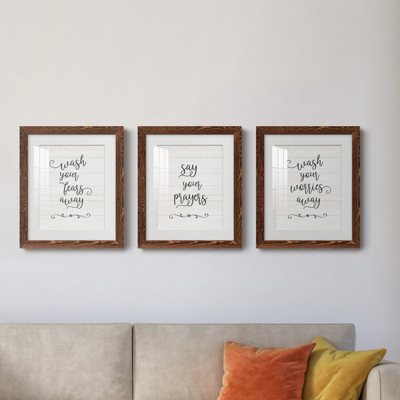 «Say Your Prayers», ensemble de 3 encadrements d'art textuel, H 37,5 po x l 82,5 po x P 1,5 po, Érable