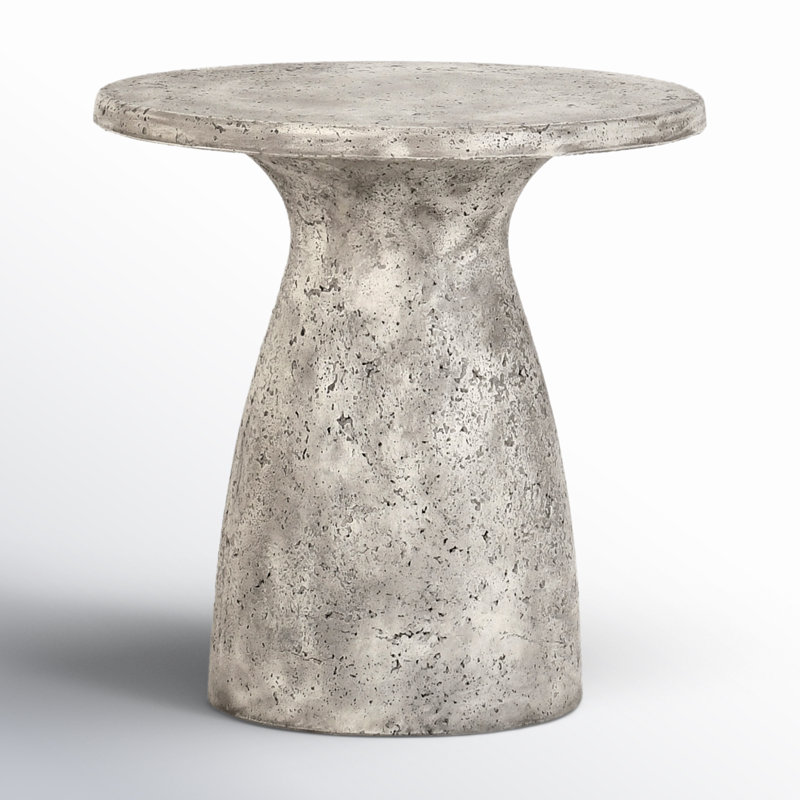 Gray Concrete Round Pedestal Outdoor Side Table