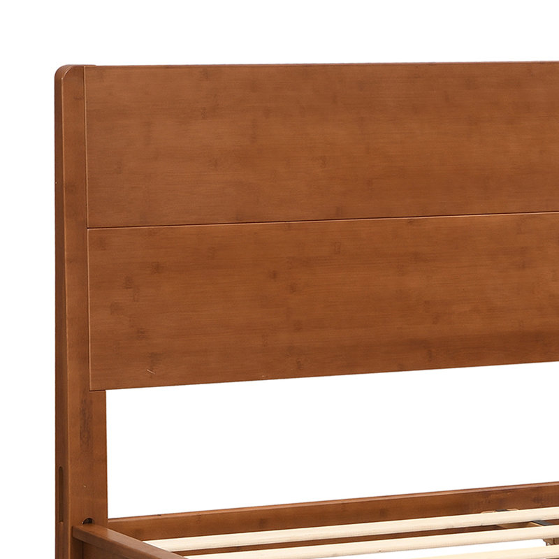 Mid-Century Modern Bamboo Platform Bed - No Box Spring Needed, Wood Slat Metal Support, Easy Assembly, Brown, Full