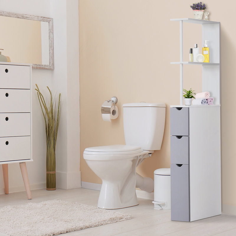 54" Tall Bathroom Storage Cabinet, Freestanding Linen Tower with 2-Tier Shelf and Drawers, Narrow Side Floor Organizer, White