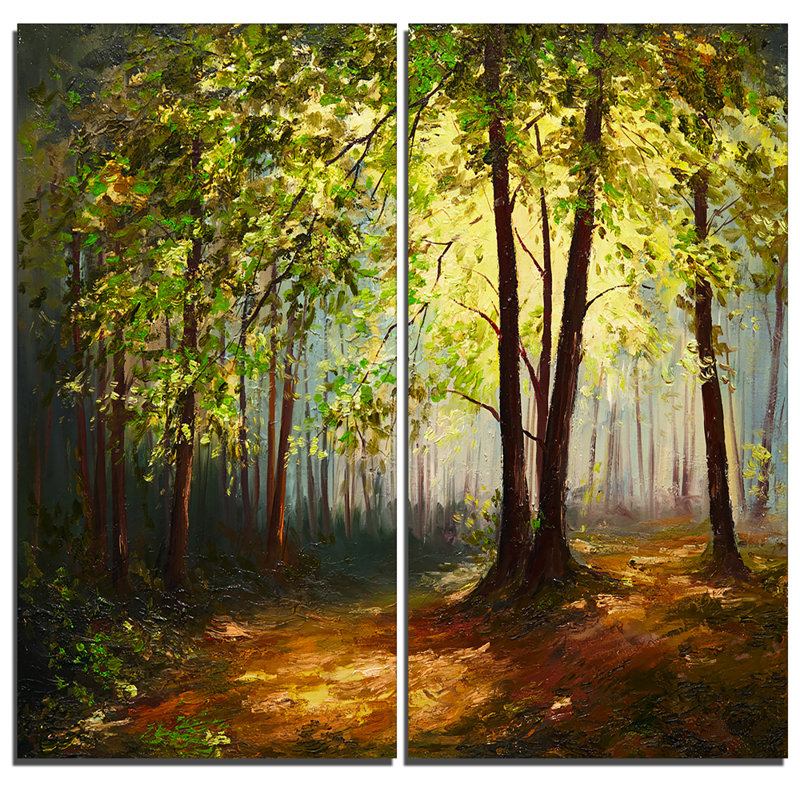 Summer Forest Green Landscape Canvas Art Print Set