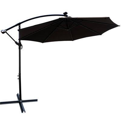 Parasol de patio 10 pi avec énergie solaire - Évent, 8 nervures, pour terrasse, cour, jardin, parasol extérieur, lumières DEL, bord de piscine