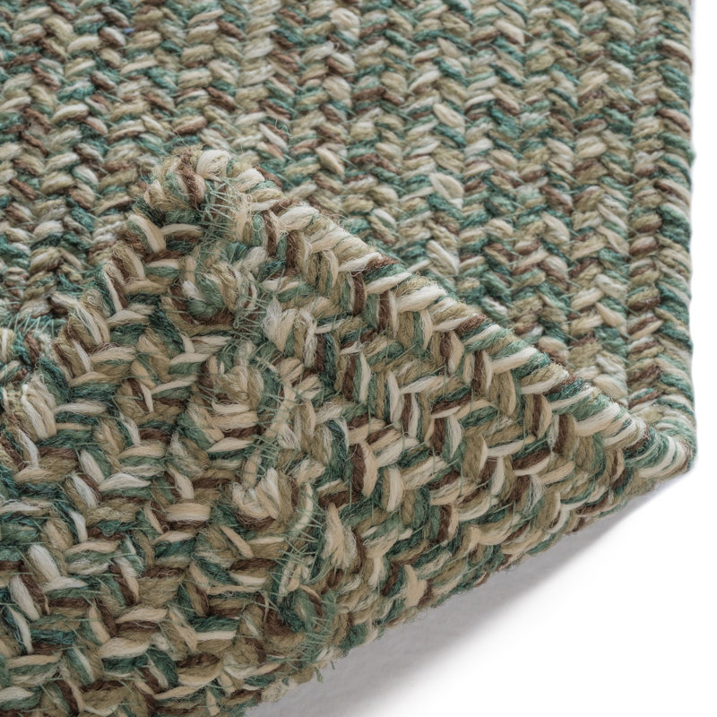 Medium Green Synthetic Braided Reversible Concentric Rectangle Rug 27" x 48"