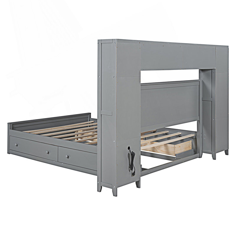 Lit plateforme avec rangement Arnitha, Lit double, Gris, Quatre tiroirs