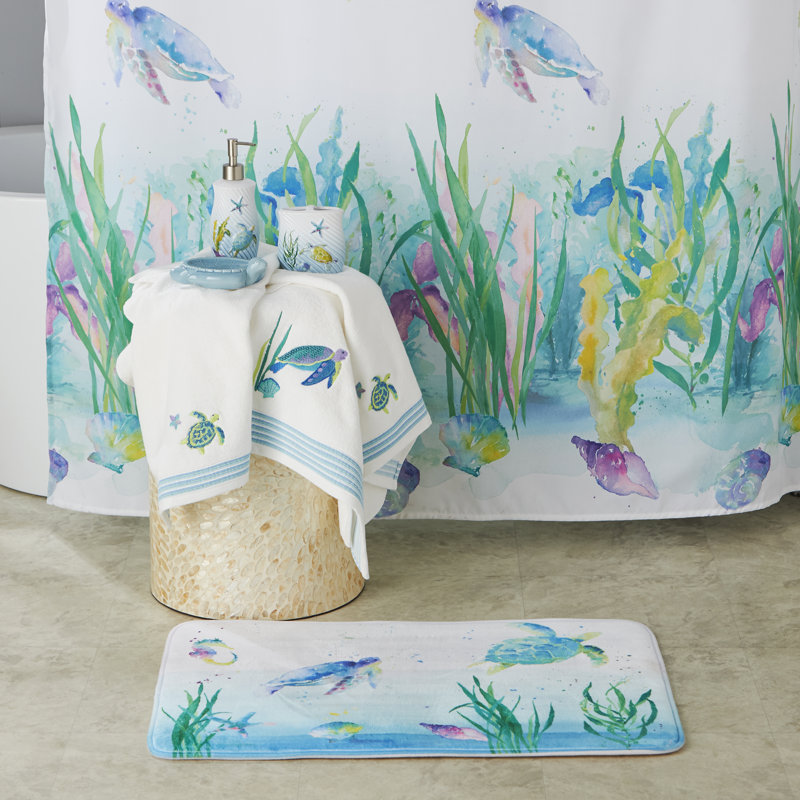 Ocean Watercolor Fish Fabric Blackout Shower Curtain