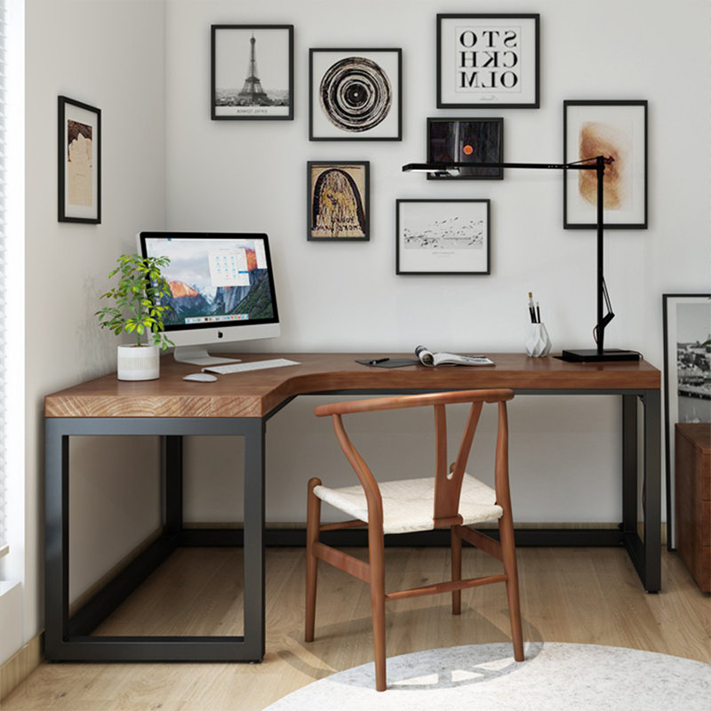 Bureau d'écriture en L en noyer massif, H 29,53 po x l 62,99 po x P 39,37 po, Gauche