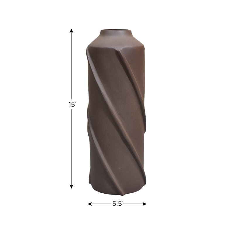 Vase de table en métal Alyiah, H 15 po x l 5,5 po x P 5,5 po, Chocolat