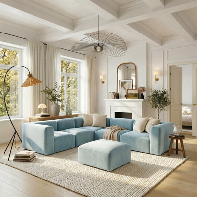 Modern 6-Piece Velvet Sectional Sofa With Ottoman