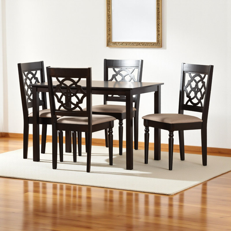 Ensemble de salle à manger en bois massif 5 pièces Lebanon en tissu sable et bois brun, H 37,4 po x l 18,1 po x P 20,3 po