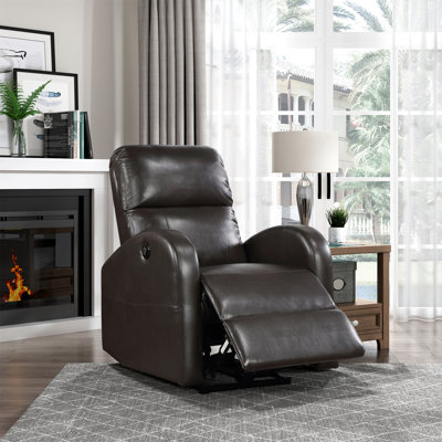 Fauteuil inclinable électrique 1 pièce brun en similicuir recouvert de tissu