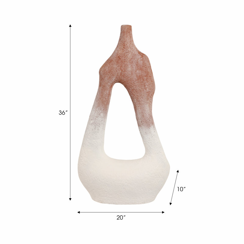 Abstract Open Form Terracotta Tall Floor Vase for Living Room Styling - Contemporary Flower Vase for Home Display and Kitchen Decor