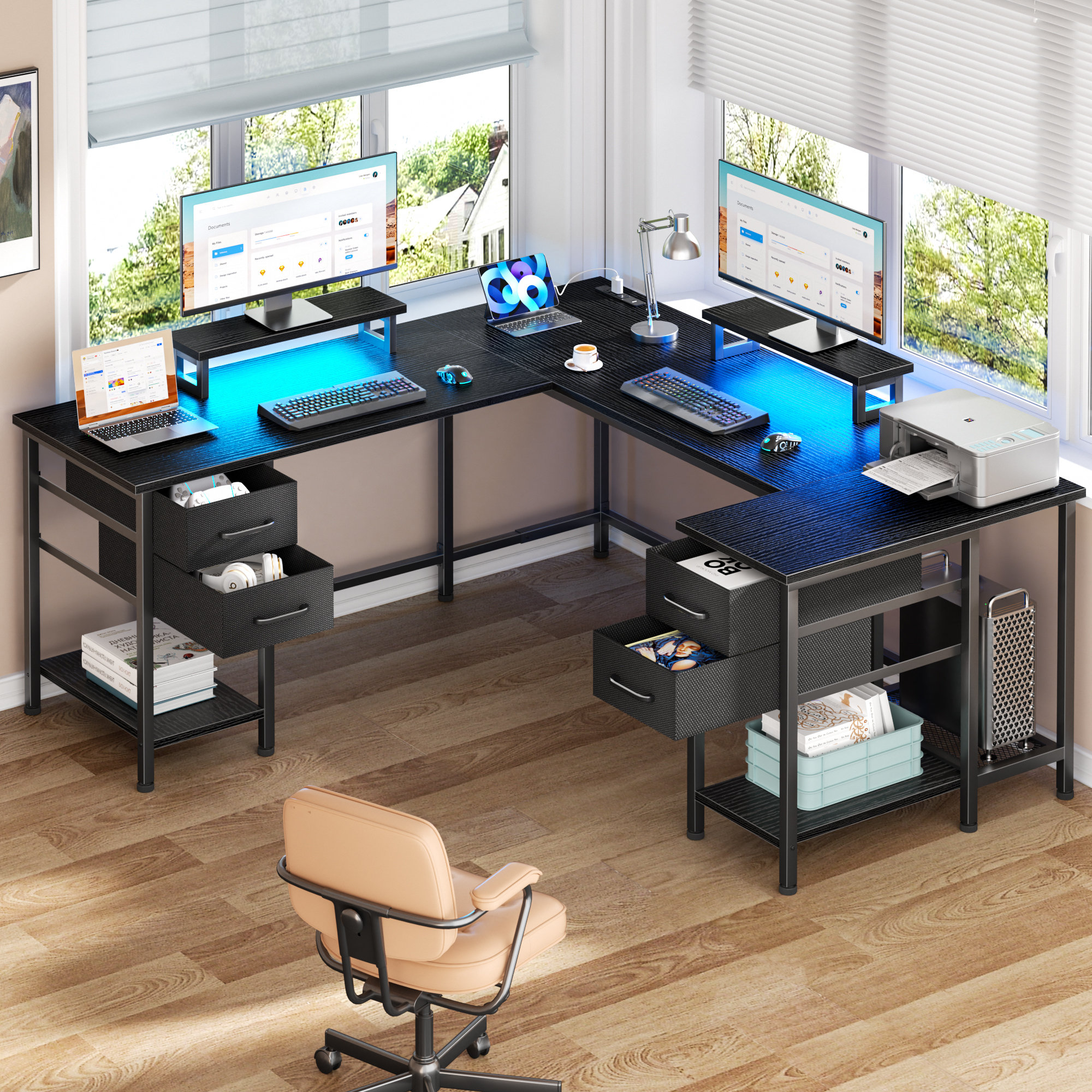 Inbox Zero 93 Inch 2-person Office Desk With Power Sockets And Led ...
