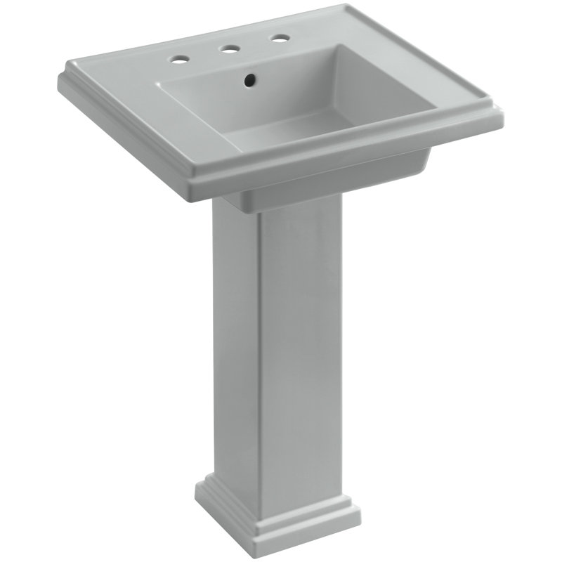 Tresham Fireclay Pedestal Bathroom Sink, Ice Gray, 8" Centers, 34.625" H x 19.5" W x 24" L