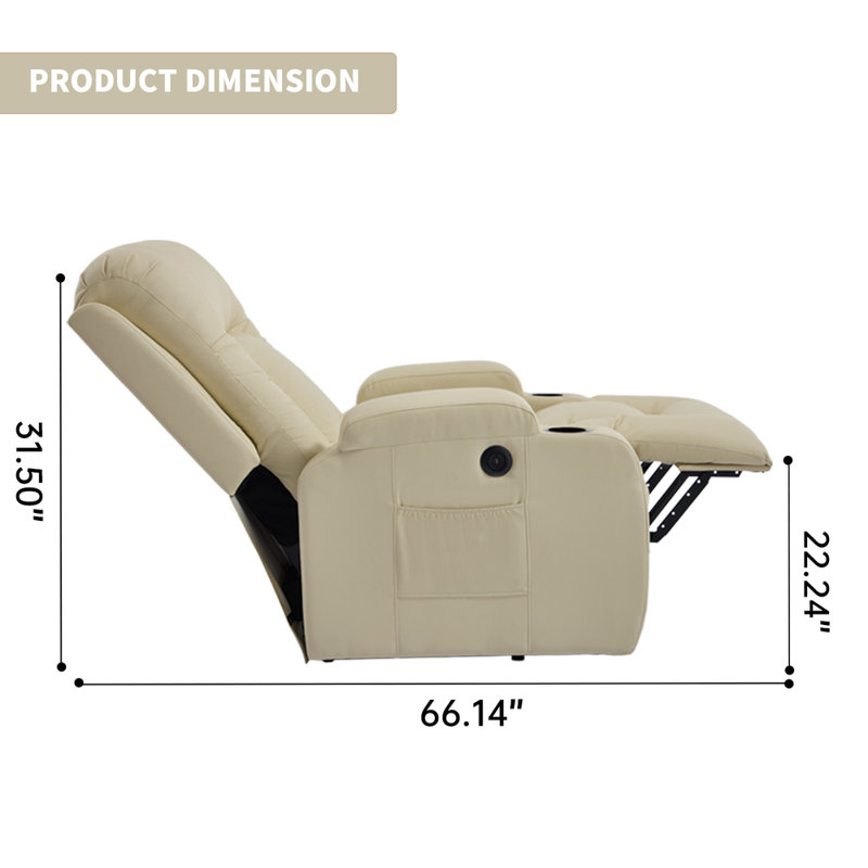 Fauteuil inclinable avec massage vibrant à 8 points et chauffage lombaire, port de chargement USB, porte-gobelets