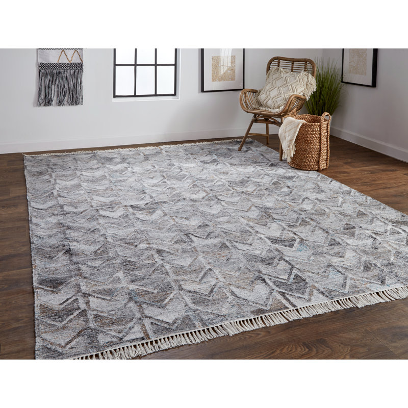 Tapis gris noué à la main Ana, Rectangle 5 pi x 8 pi