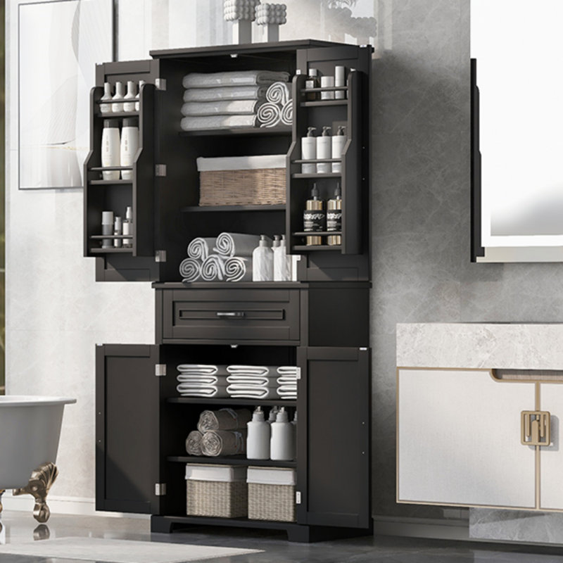 Bathroom Storage Cabinet With Doors And Drawer, Multiple Storage Space, Adjustable Shelf, Bathroom Storage, Black