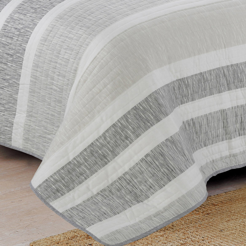 Phillips Modern & Contemporary Polyester Striped Quilt, Full/Queen Quilt + 2 Shams, Gray