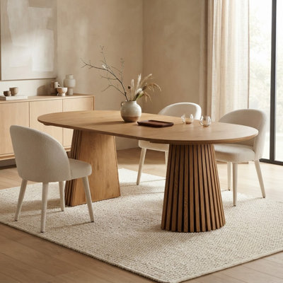 Extendable Wooden Oval Dining Table, Multi-Functional Space-Saving Kitchen Table with Slatted Legs, Flexible Convertible Dining & Office Table for Liv