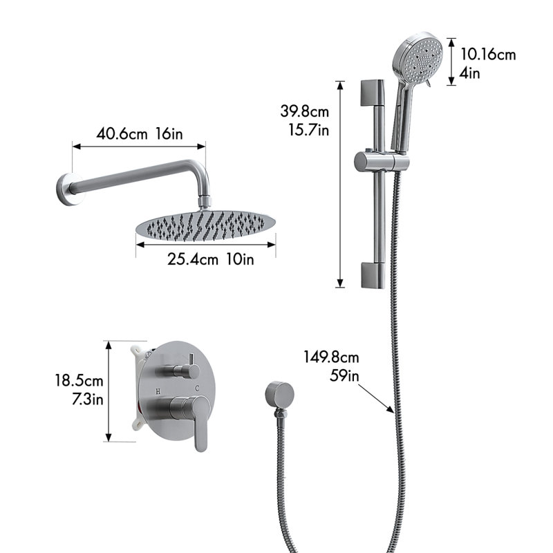10-Inch Shower System, Slide Bar Shower Faucets Sets Complete Round Shower Heads And 5-Spray Handheld Combo, Wall Mounted Matte Black Shower Faucet