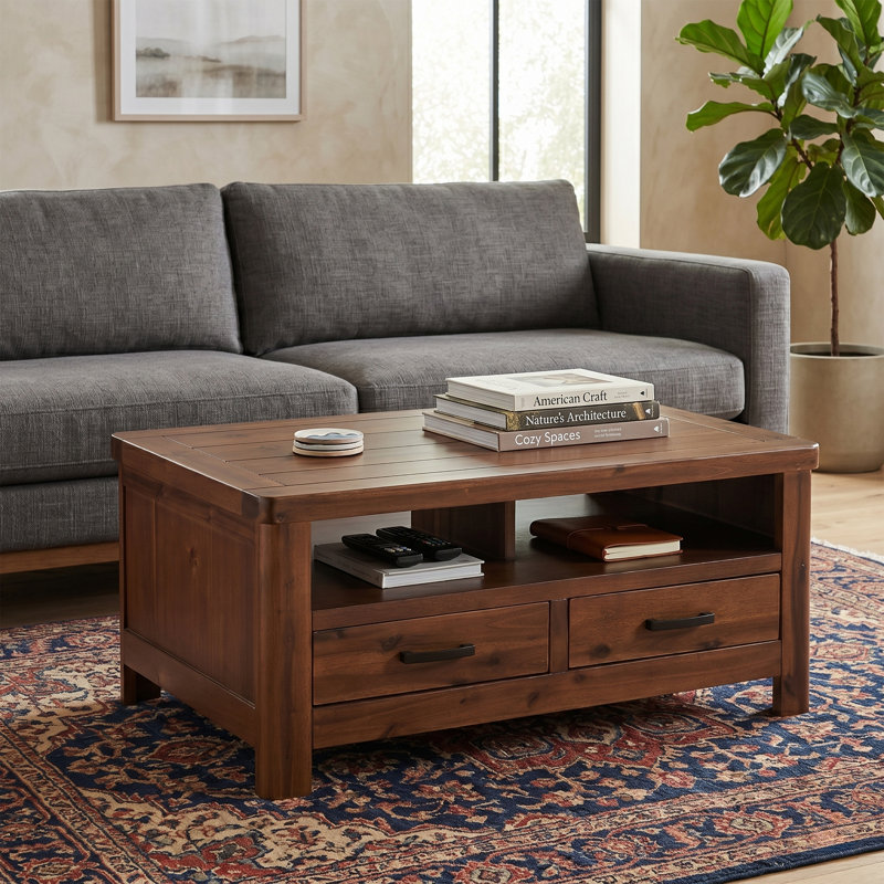 Oruada Acacia Coffee Table with Storage, Dark Brown
