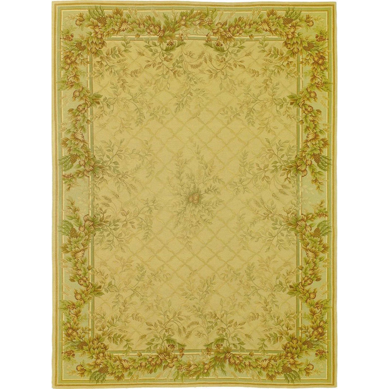 Wool Floral Area Rug in Gold, Rectangle 13'10" x 20'4"