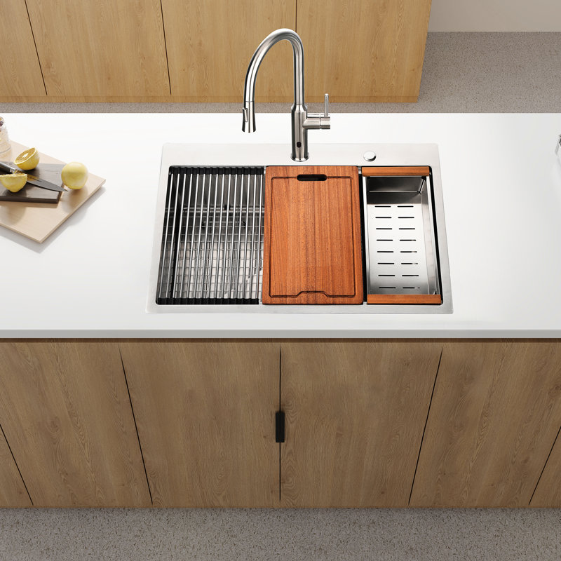 Évier de cuisine encastré en acier inoxydable 30 po x 22 po x 10 po avec poste de travail - pour une cuisine fonctionnelle