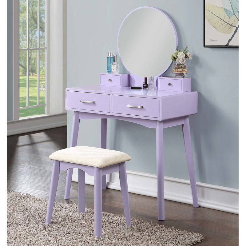 Ensemble coiffeuse et tabouret Liannon, Mauve