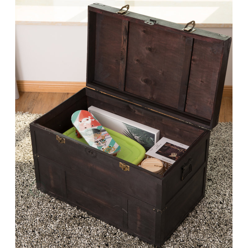 Large Dark Brown Wooden Storage Trunk with Lockable Latch