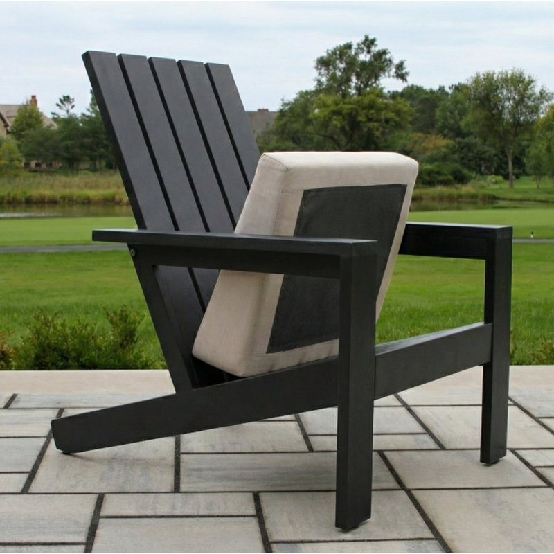 Rhys Black Aluminum Adirondack With Sunbrella Cushion, Black